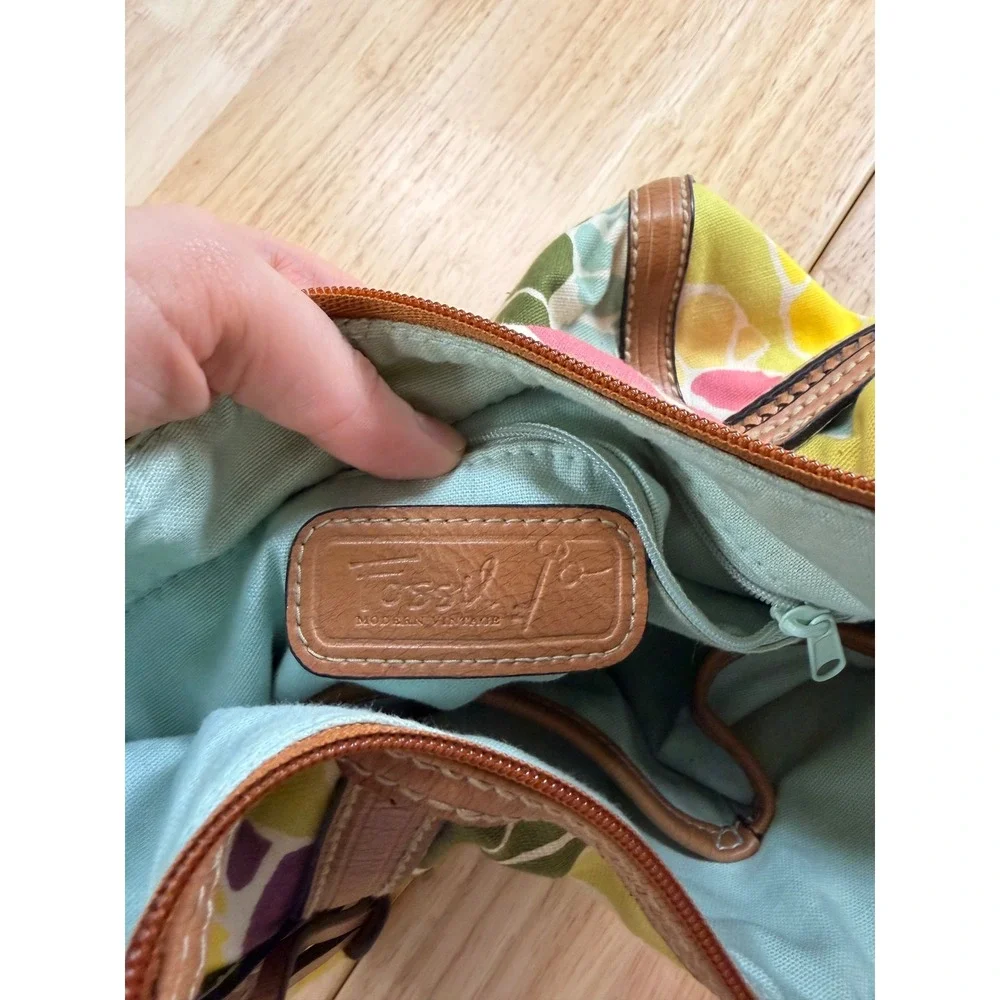Vintage Y2K Boho Chic Fossil Floral Canvas Hobo Shoulder Bag